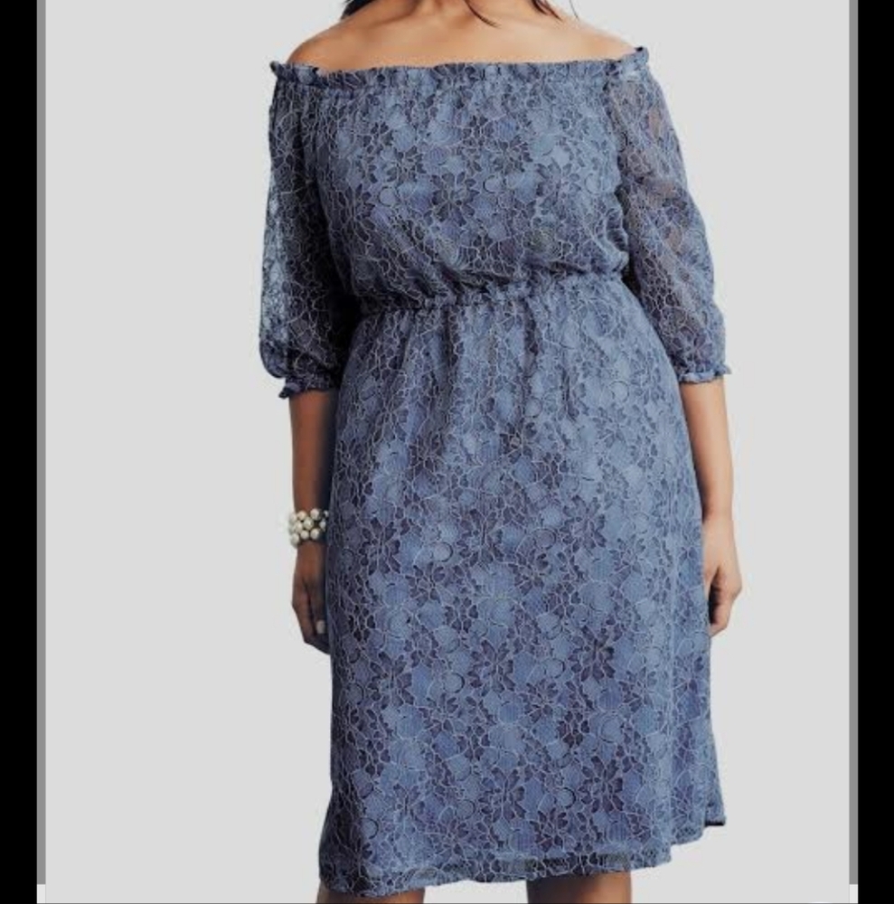 20W Jessica London Blue Lace Off Shoulder Sheath Dress